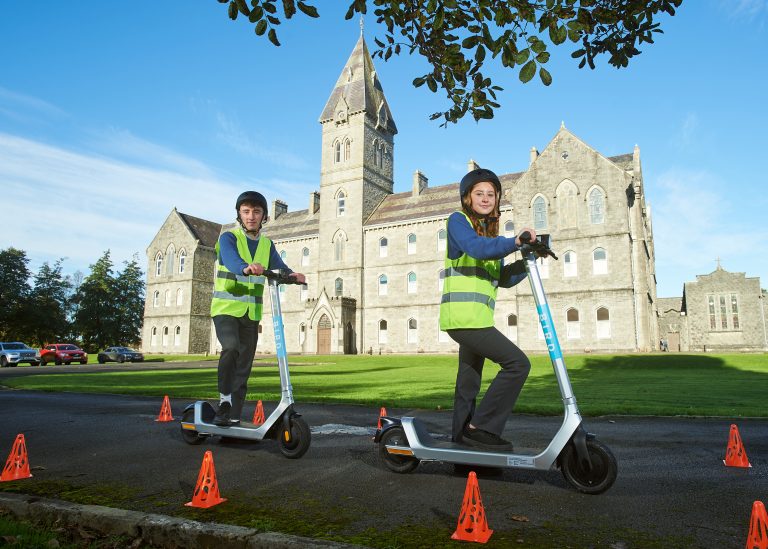 Adam Murphy and Ella Deasy, Transition Year pupils from St Flannan’s College in Ennis, get sneak peak at Ireland’s first e-scooter safety course. bird